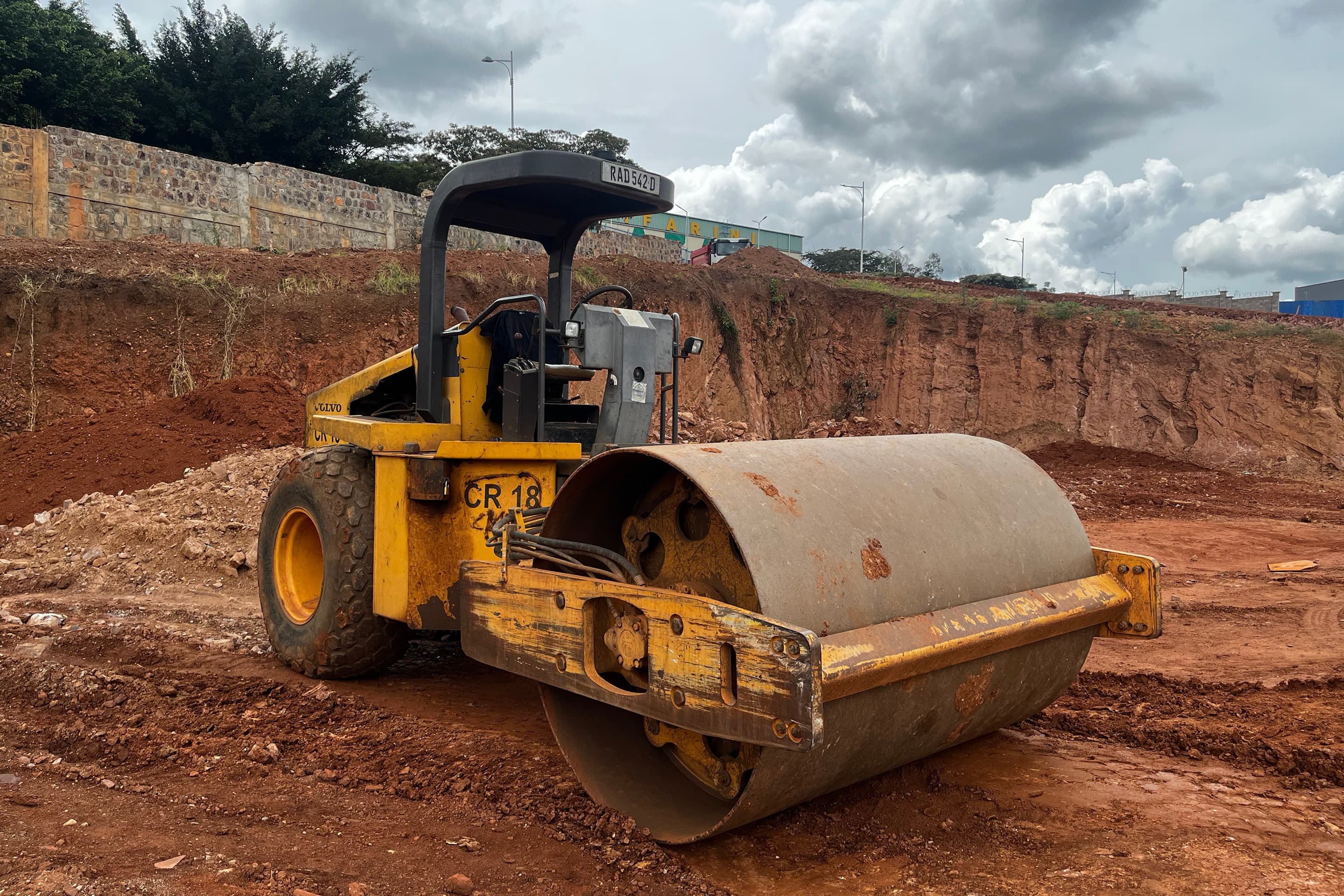 Vibratory roller compactor on red soil